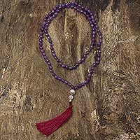 Amethyst and rose quartz long prayer bead necklace,