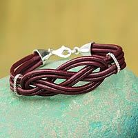 Sterling silver and leather wristband bracelet,
