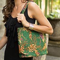 Beaded cotton batik tote bag,