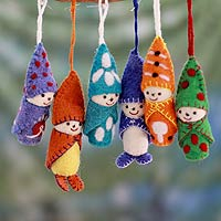 Wool ornaments Babes in Snowsuits set of 6 India