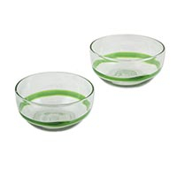 Blown glass bowls Lime Band pair Mexico