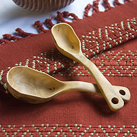 Wood serving spoon set Coban Mist pair Guatemala
