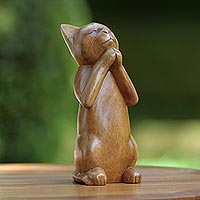 Wood sculpture Wishing Cat Indonesia