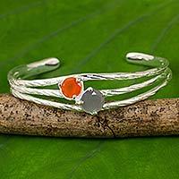 Carnelian and moonstone cuff bracelet,