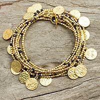 Gold plated onyx wrap bracelet,
