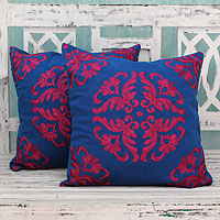 Cotton cushion covers Magenta Kaleidoscope pair India