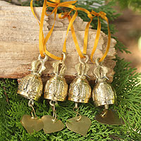 Brass ornaments Buddhist Bells set of 4 Thailand