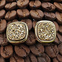 Gold plated drusy agate button earrings,