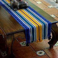 Cotton table runner Blue Atitlan Guatemala