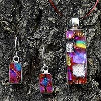 Dichroic art glass jewelry set,