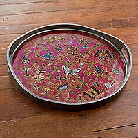 Reverse painted glass tray Butterfly Waltz in Fuchsia Peru