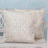 Cotton cushion covers Silver Celebration pair India
