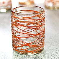 Blown glass rock glasses Tangerine Swirl set of 6 Mexico