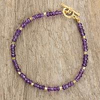 Amethyst and gold plated bead bracelet,