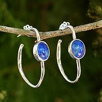 Lapis lazuli half hoop earrings,