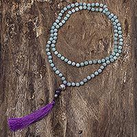 Amazonite and amethyst long prayer bead necklace,