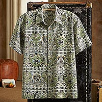 Men's cotton shirt, 'Shekhawati Palace' - Shekhawati Cotton Shirt, Short Sleeves
