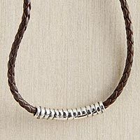 Sterling silver and braided leather necklace,
