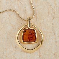 Gold vermeil amber pendant necklace,