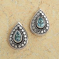 Blue topaz button earrings,