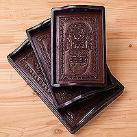 Cedar and leather trays,