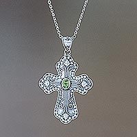Peridot cross necklace,