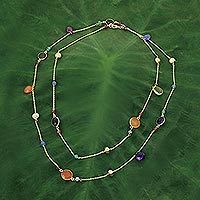 Gold plated multigemstone station necklace,
