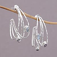 Multi-gemstone half-hoop earrings,