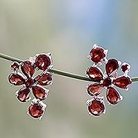 Garnet flower earrings,