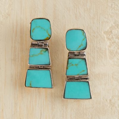 Turquoise drop earrings, 'Andean Treasure' - Chilean Earrings