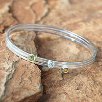Blue topaz and citrine bangle bracelets,