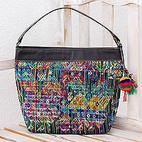 Cotton and leather accent shoulder bag,