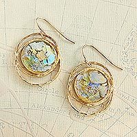Gold vermeil glass dangle earrings,
