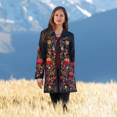 Embroidered silk jacket. 'Himalayan Meadow' - Himalayan Embroidered Silk Jacket