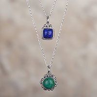 Chrysocolla and lapis lazuli pendant necklace,