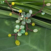 Carnelian and quartz flower necklace,