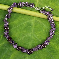 Amethyst and garnet beaded necklace,