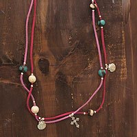 Leather and ceramic necklace,