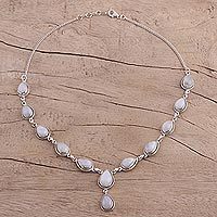 Rainbow moonstone Y-necklace,