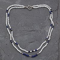 Rainbow moonstone and lapis lazuli strand necklace,