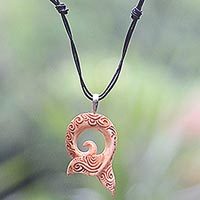 Bone and leather pendant necklace,