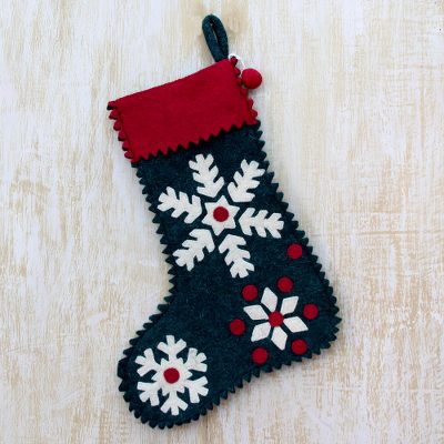 Wool felt holiday stocking, Snowflake Cheer