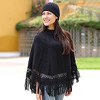 Alpaca blend poncho and hat,