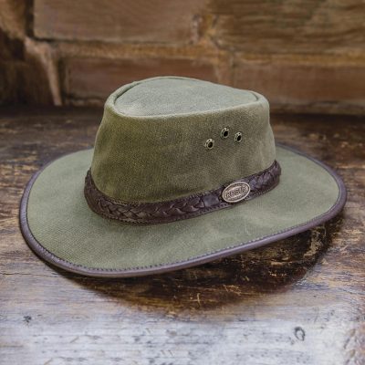 Men's waxed cotton hat, 'Blyde River' - Men's Waxed Cotton Tin Cloth Hat in Olive