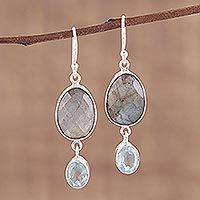Labradorite and blue topaz dangle earrings,