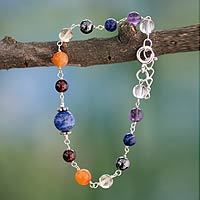 Lapis and amethyst beaded bracelet,