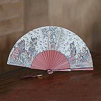 Silk and mahogany wood fan,