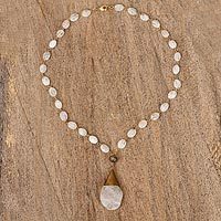 Gold plated quartz pendant necklace,