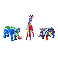 Recycled flip-flop sculptures, 'Safari' (medium, set of 3) - Recycled Flip-Flop Animal Sculptures (Medium, set of 3)