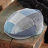 Irish linen patchwork cap, 'Donegal Skies' - Blue Irish Linen Patchwork Cap